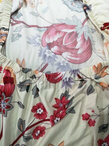 1pc Flower Print Stretchy Chair Slipcover, Polyester Dining Room Chair Slipcover For Home - White - View 5