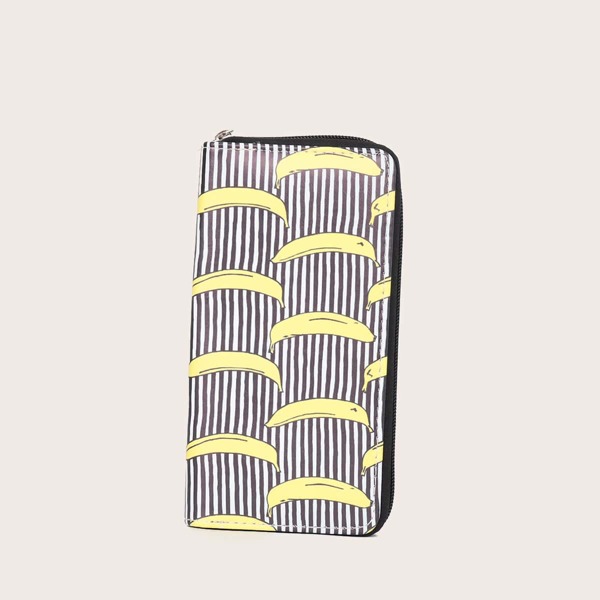 

Banana Pattern Zip Around Purse, White