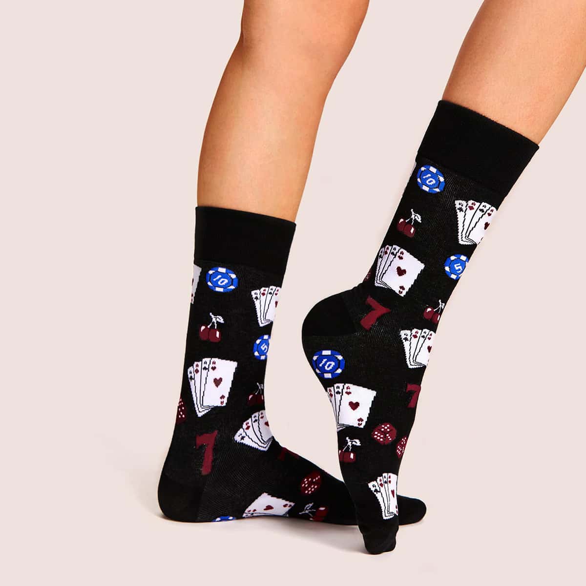 

Card Pattern Socks, Black