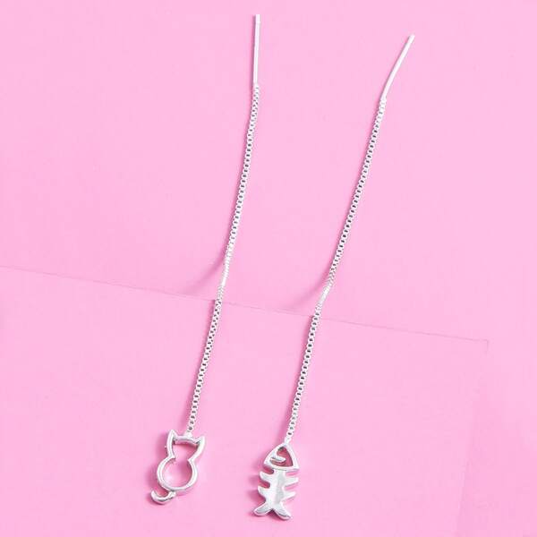 

Cat & Fish Decor Threader Earrings, Silver