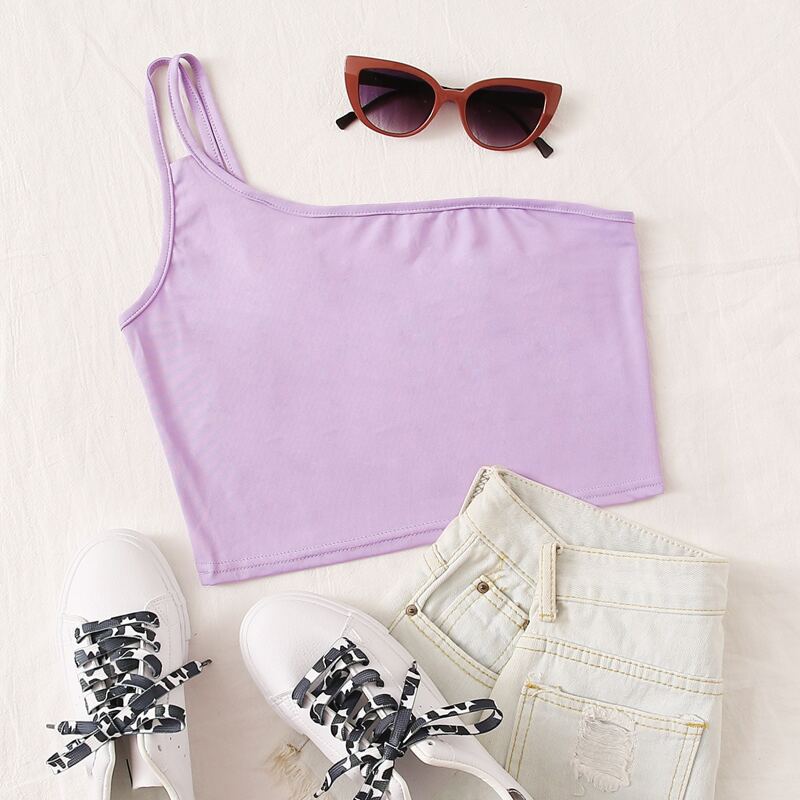 

One Shoulder Purple Crop Top, Lilac purple