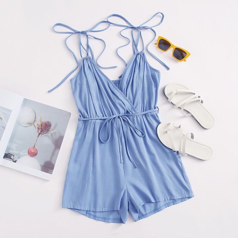 

Self Tie Cami Sun Romper, Blue