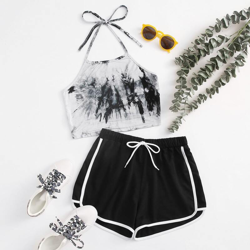 

Tie Dye Halter Top & Track Shorts, Multicolor