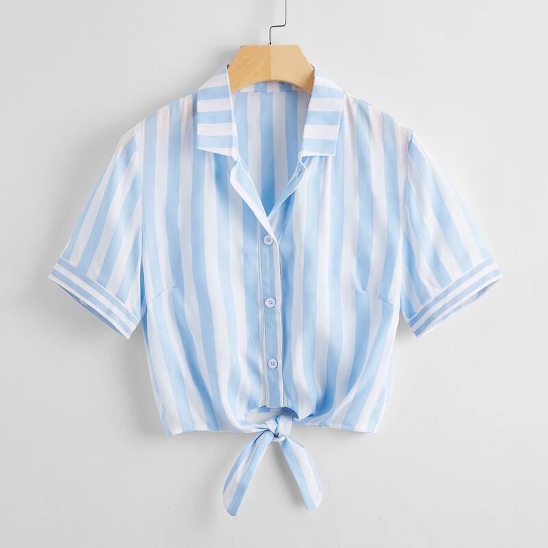 

Knot Hem Striped Shirt, Multicolor