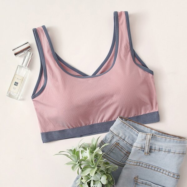 

Contrast Binding Bralette, Pink