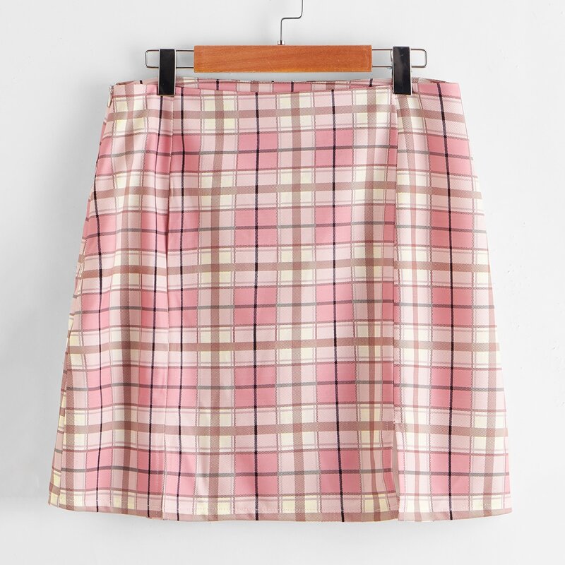 

Plaid M-slit Skirt, Multicolor