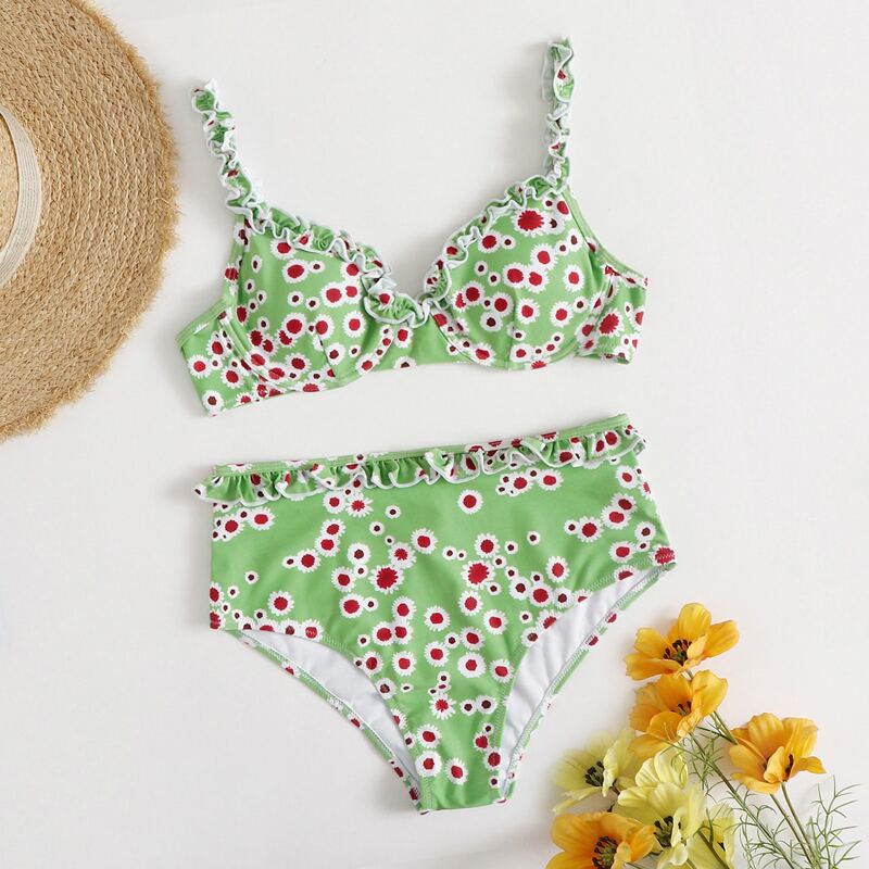 

Ditsy Floral Frill Underwire Bikini Swimsuit, Multicolor