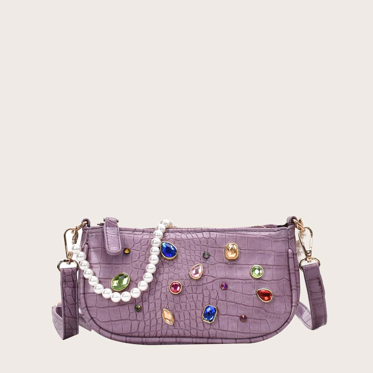 

Croc Embossed Tote Bag, Purple
