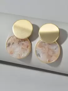 Layered Round Drop Earrings - Yellow Gold - View 2