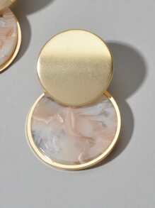 Layered Round Drop Earrings - Yellow Gold - View 4