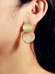 Layered Round Drop Earrings - Yellow Gold - View 5