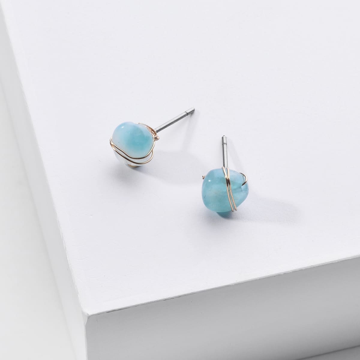 

Natural Stone Stud Earrings, Blue