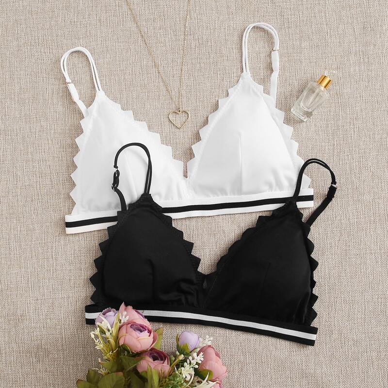 

2pack Scallop Bra Set, Black and white