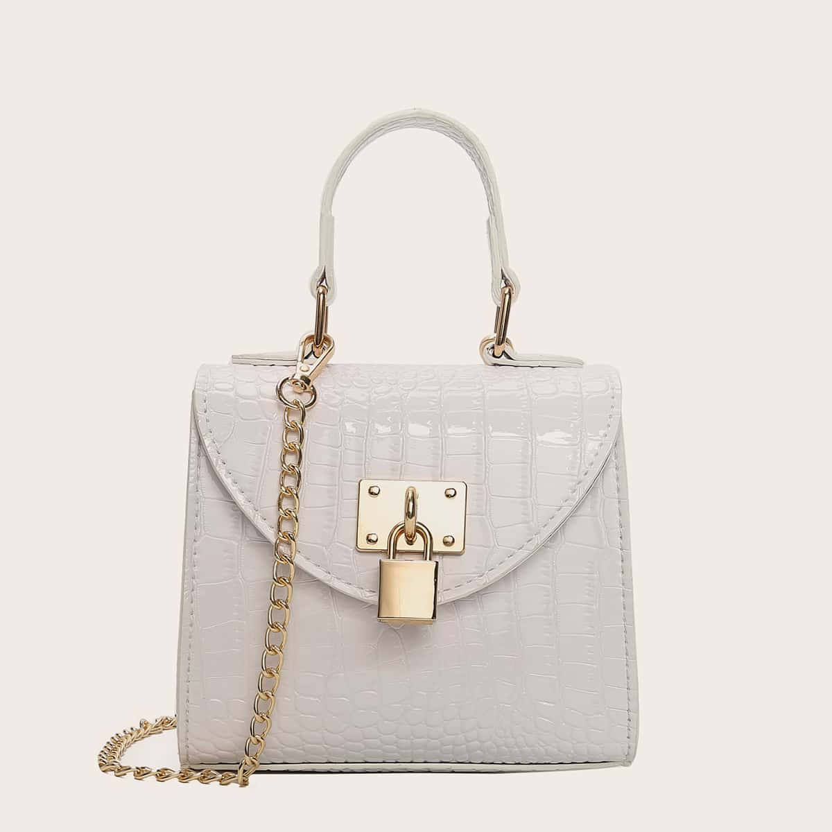 

Croc Embossed Satchel Bag, White