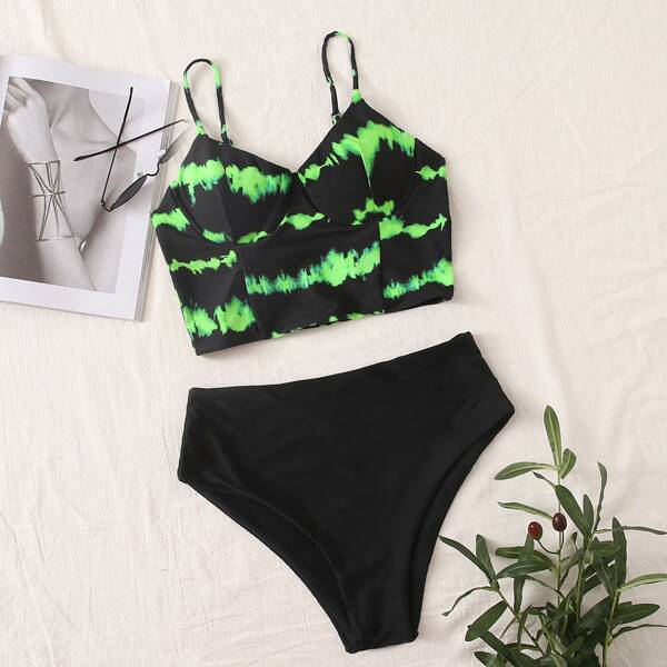 

Tie Dye High Waisted Bikini Swimsuit, Multicolor