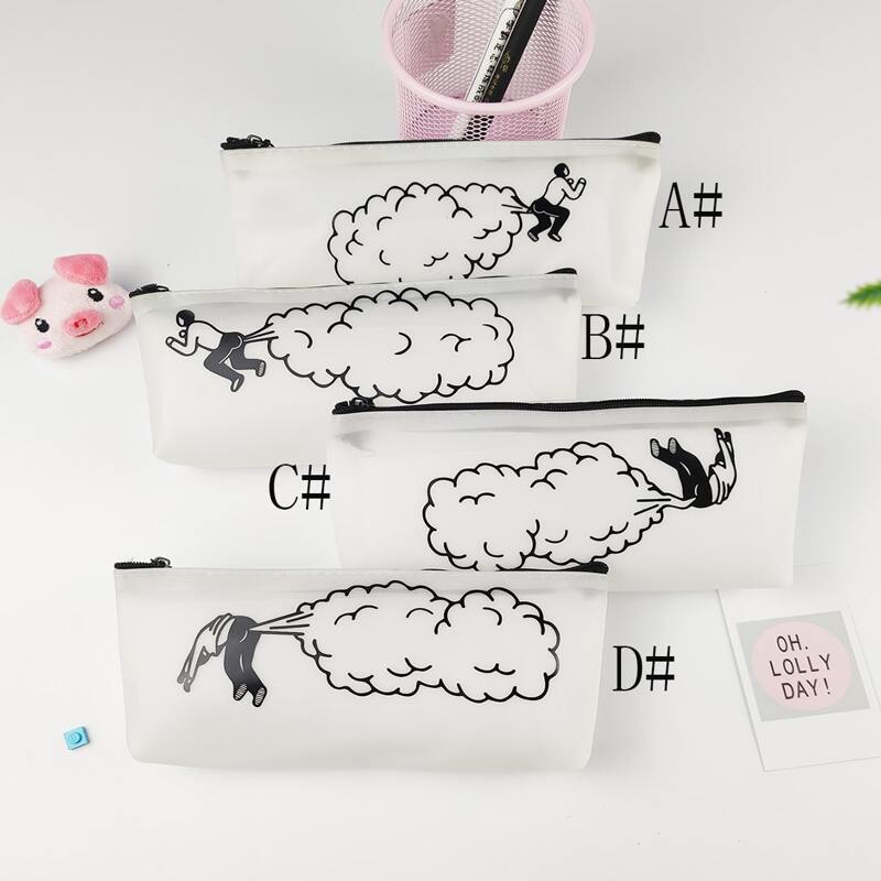 

1pc Cartoon Graphic Pencil Case, White