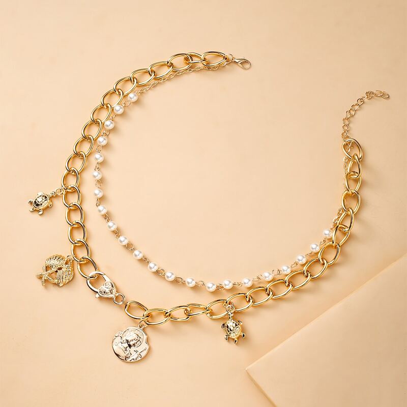 

Layered Faux Pearl Beaded Necklace, Gold