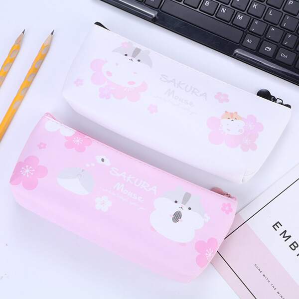 

1pc Cartoon Graphic Random Pencil Case, Pink