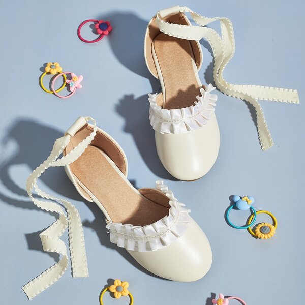 

Toddler Girls Ruffle Trim Tie Leg Flats, Beige