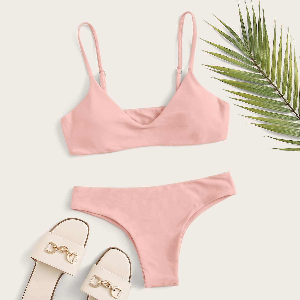 

Adjustable Strap Bikini Swimsuit, Coral pink