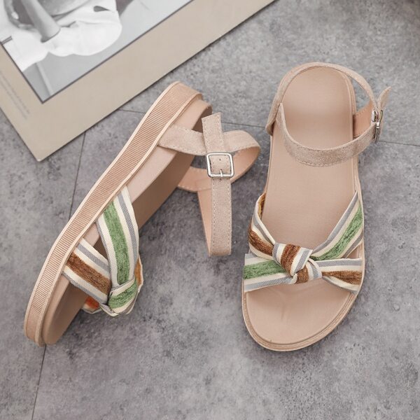 

Striped Knot Front Ankle Strap Sandals, Green