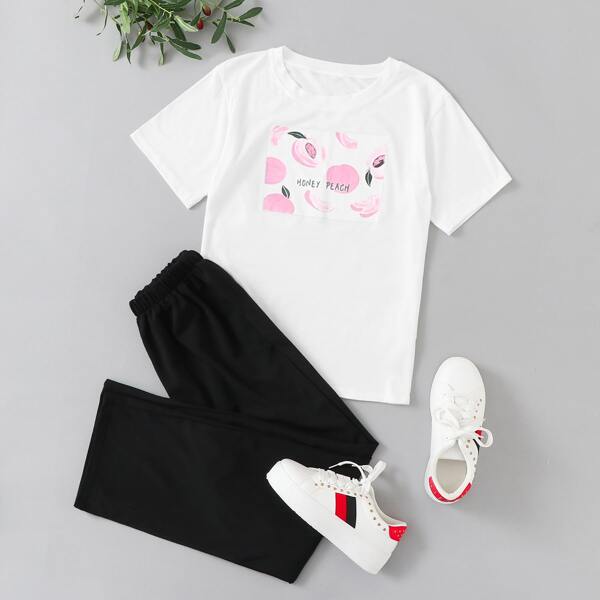 

Letter And Peach Print Tee & Pants, Black and white