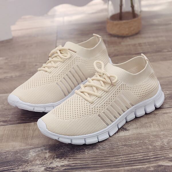 

Lace-up Front Knit Sneakers, Beige