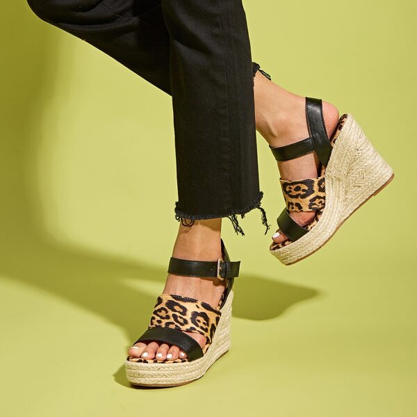 

Leopard Ankle Strap Espadrille Wedges, Multicolor