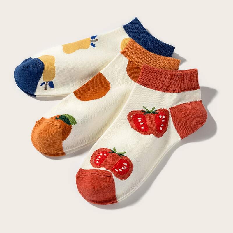 

3pairs Fruit Pattern Socks, Multicolor