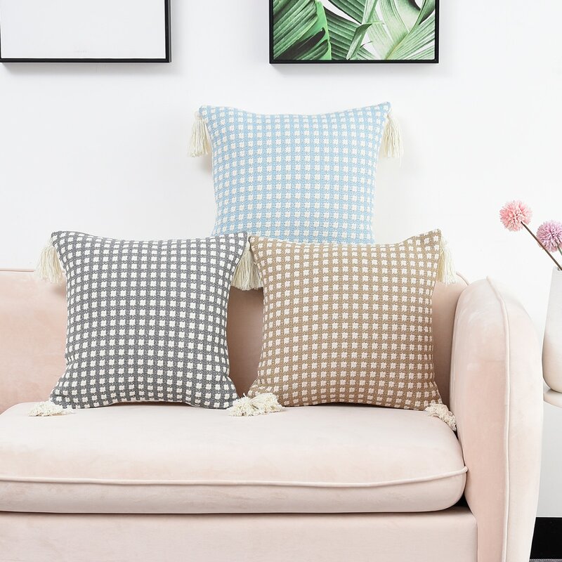 

1pc Tassel Decor Knit Cushion Cover Without Filler, Multicolor