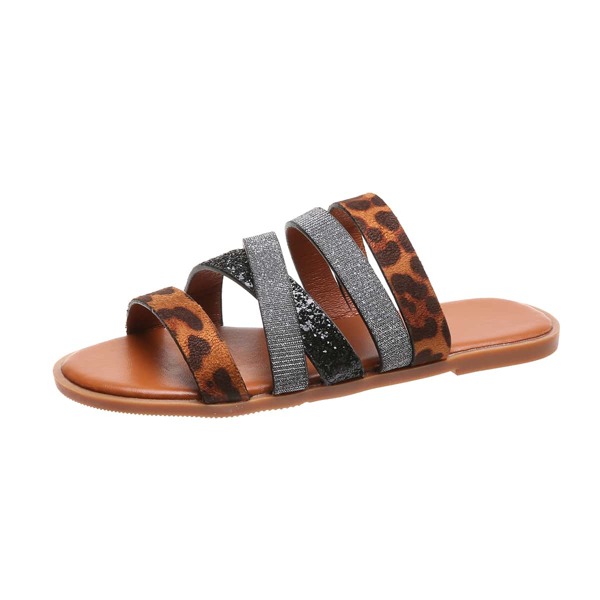 

Glitter Decor Leopard Sliders, Brown