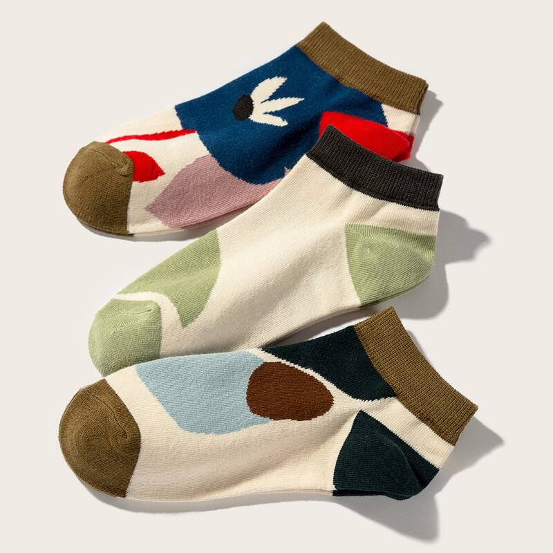 

3pairs Colorblock Socks, Multicolor