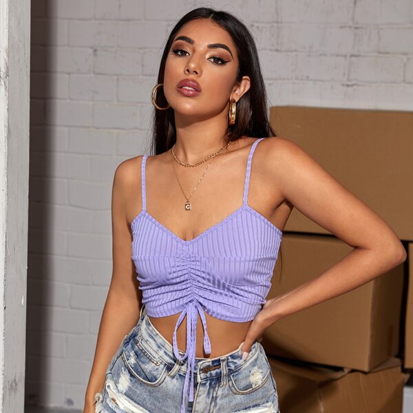 

Knotted Ruched Crop Cami Top, Violet purple