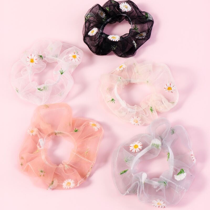 

5pcs Daisy Mesh Scrunchie, Multicolor