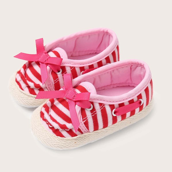 

Балетки в полоску с бантом для девочек, Красный