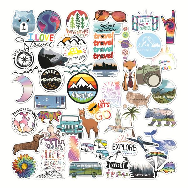 

50pcs Travel Pattern Sticker, Multicolor
