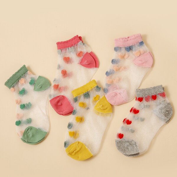 

5pairs Toddler Girls Heart Pattern Socks, Multicolor