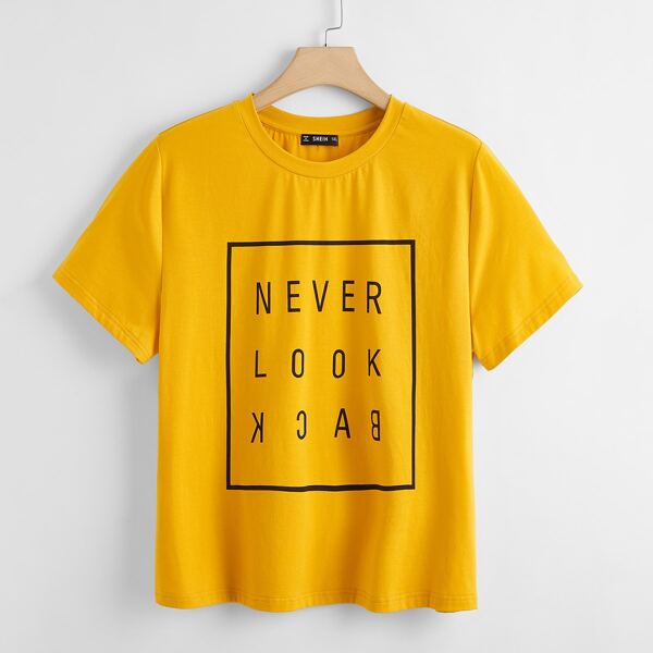 

Plus Slogan Graphic Tee, Mustard yellow