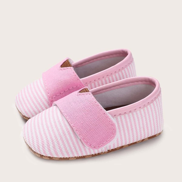 

Baby Boy Striped Velcro Strap Flats, Pink