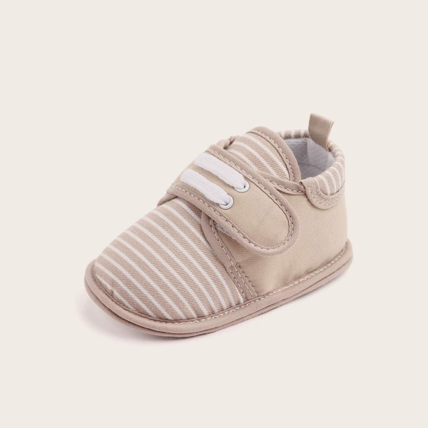 

Baby Girl Striped Velcro Strap Flats, Beige