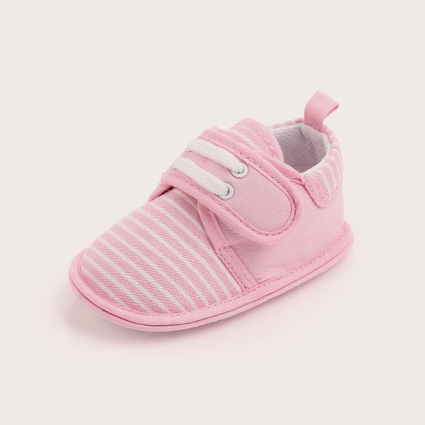 

Baby Girl Striped Velcro Strap Flats, Pink