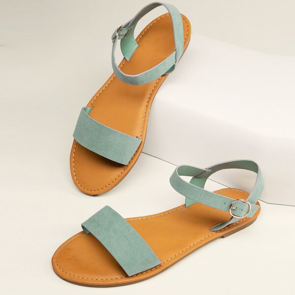 

Open Toe Single Band Ankle Strap Flat Sandals, Green