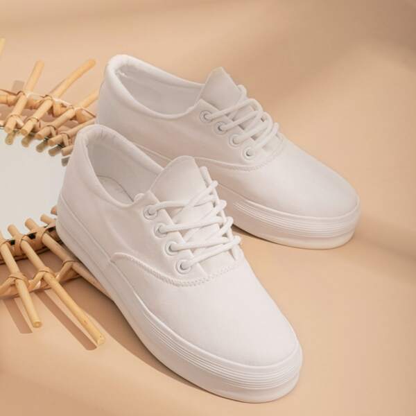 

Lace-up Front Low Top Sneakers, White