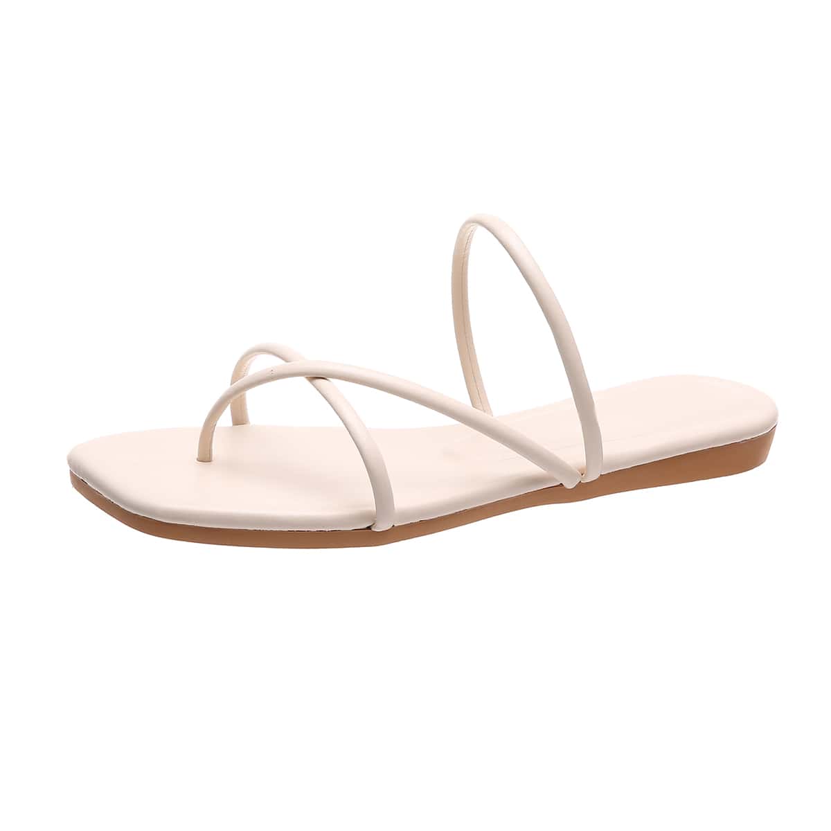 

Cross Strap Toe Post Slippers, Beige