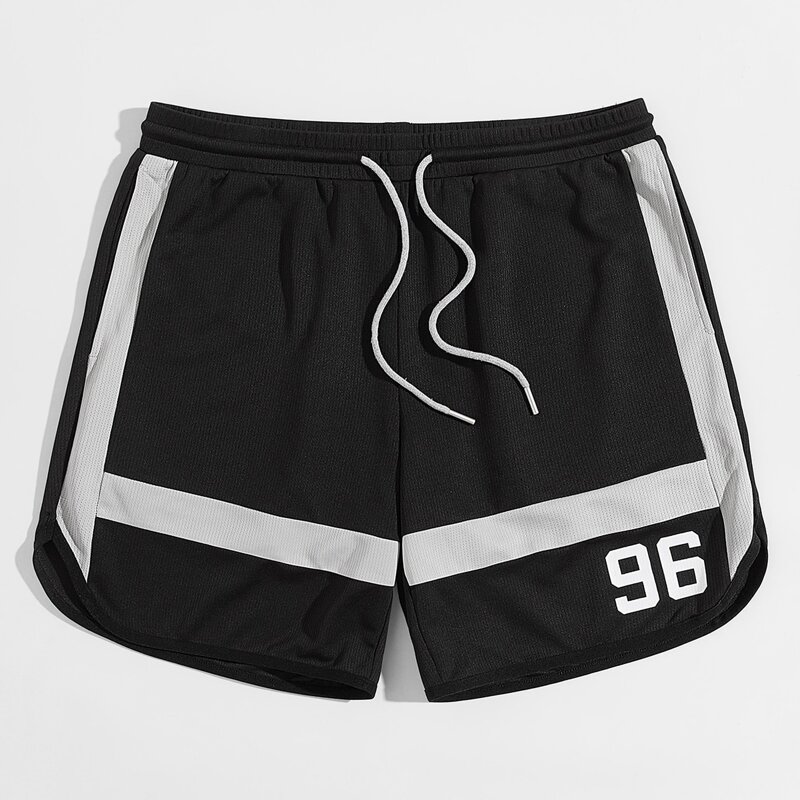 

Guys Letter Graphic Colorblock Mesh Sweat Shorts, Black