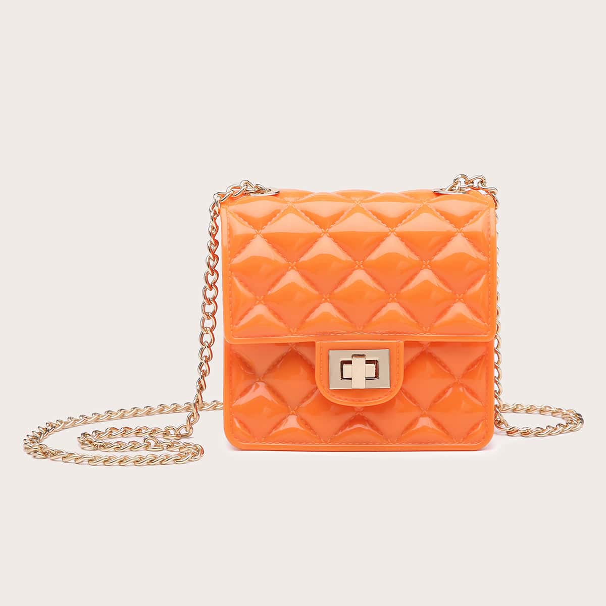 

Mini Twist Lock Chain Crossbody Bag, Orange