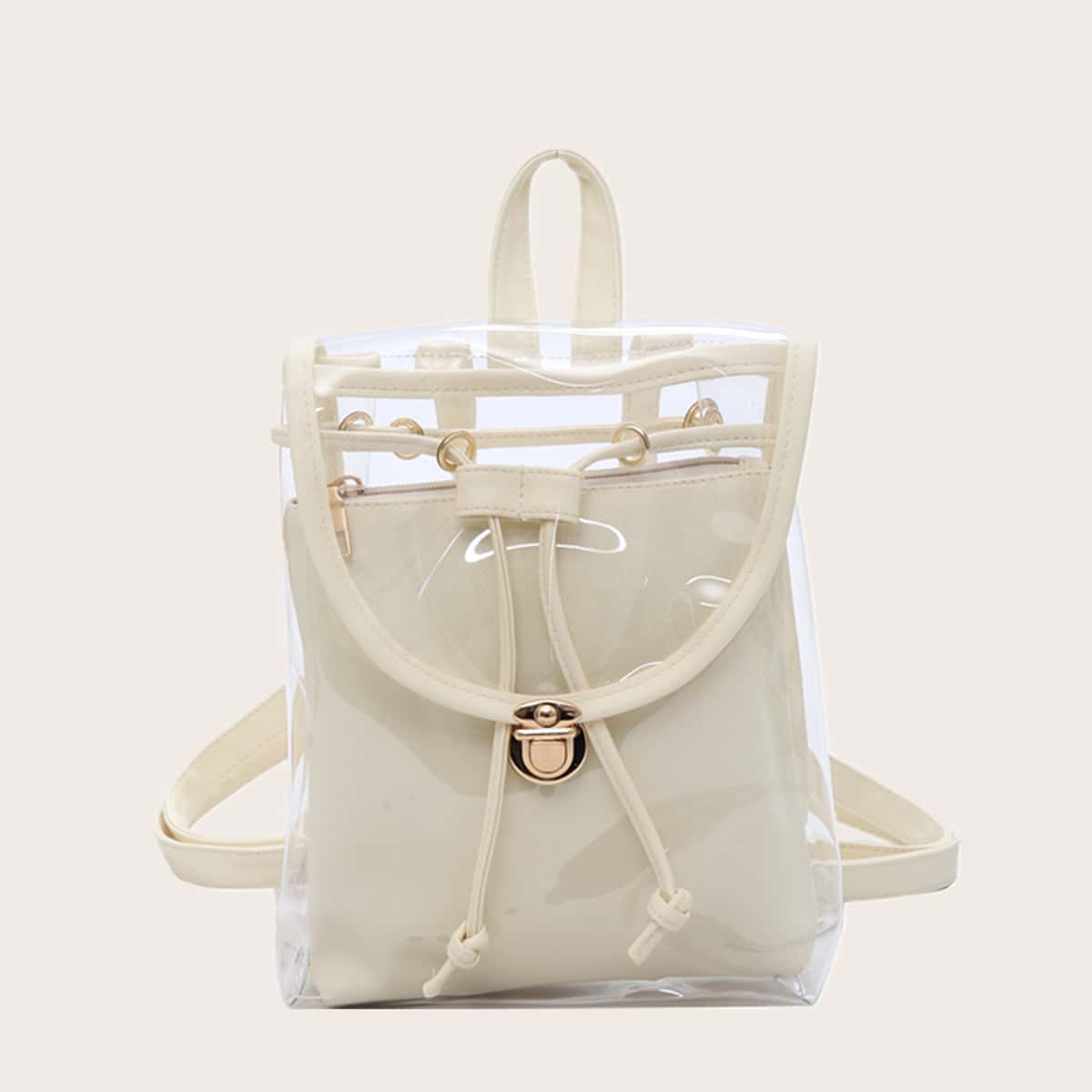 

Clear Backpack With Inner Pouch, Beige