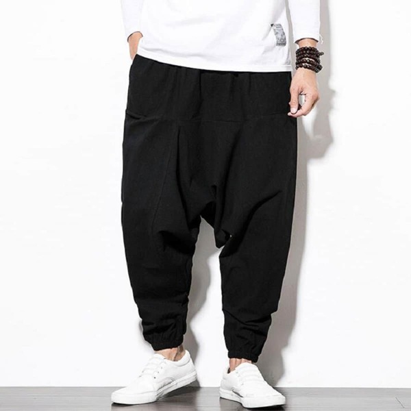 

Men Solid Slant Pocket Harem Pants, Black
