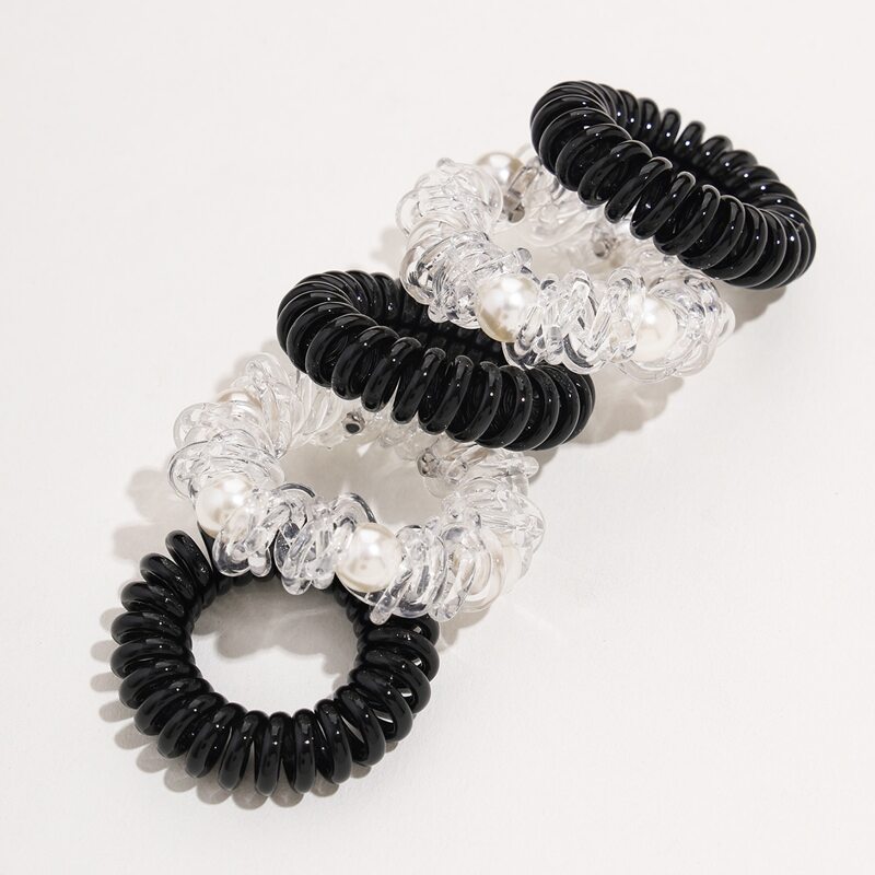 

5pcs Faux Pearl Telephone Line Hair Tie, Multicolor