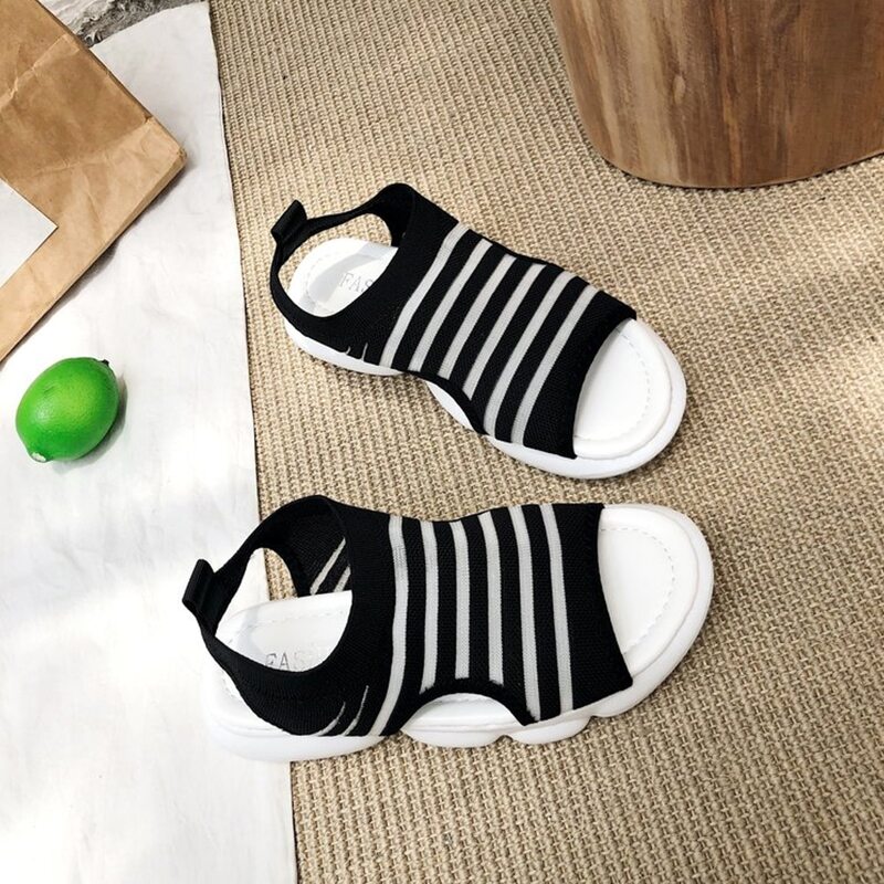 

Striped Midform Sandals, Black